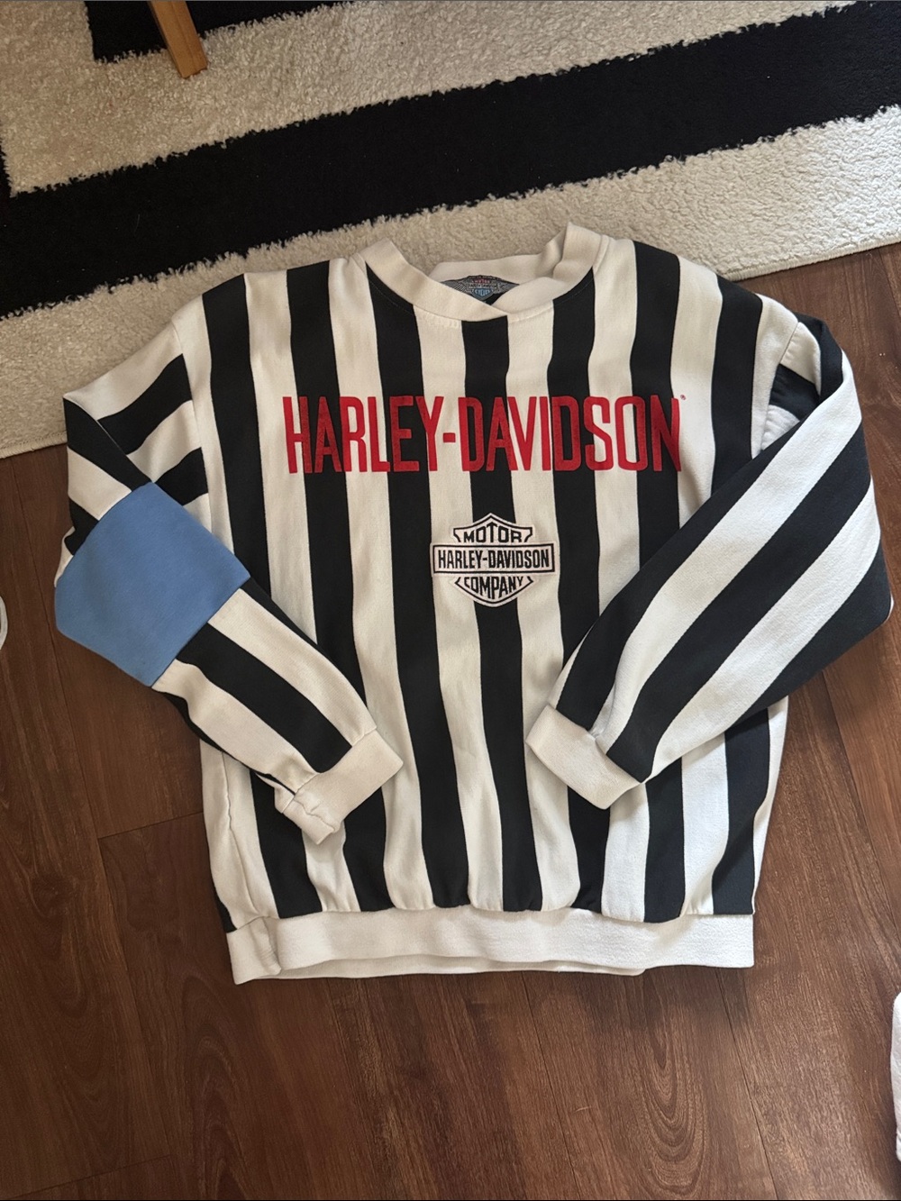 Harley-Davidson Black & White Striped Crewneck with Red Logo